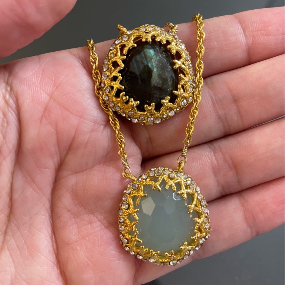 Alexis Bittar Miss Havisham Double Labradorite Chalcedony Goldtone Necklace